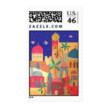 Jerusalem City Colorful Art Postage Stamp