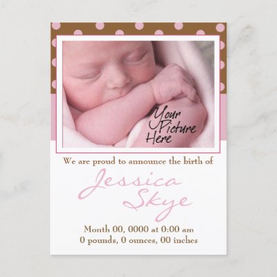 Photo Birth Announcements on This Postcard Size Birth Announcement With Your Own Information