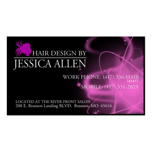 Jessica's Salon Cards Business Cards (front side)