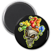 attitude, clown, crypt, dark, dead, death, evil, face, funny, hat, head, humor, jester, characters, Magnet with custom graphic design