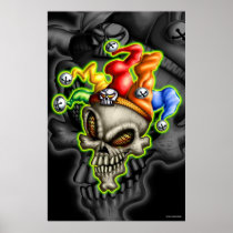attitude, clown, crypt, dark, dead, death, evil, face, funny, hat, head, humor, jester, a little twisted..., Poster with custom graphic design