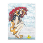 Jester With Umbrella + Rubber Ducky Art Postcard