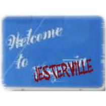 Jesterville sign photo sculptures