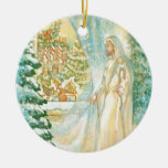 Jesus at Christmas Looking Through Veil of Snow Ornament