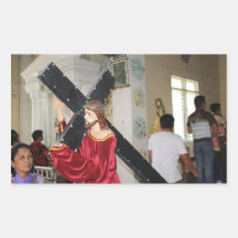 Jesus carries the cross rectangular stickers