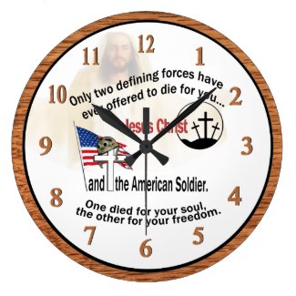 Jesus Christ & American Soldier Large Round Clock