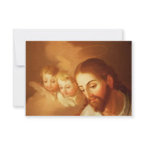 Jesus Christ and Angels Gazing Down From Heaven Invite