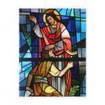 Jesus Christ  Healing the Lame Stained Glass Art Postcard