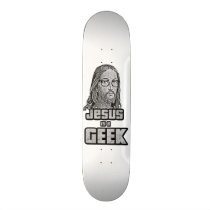 jesus, geek, religious, blible, nerd, glasses, fun, design, unique, funny, white, black, science, technology, Skateboard with custom graphic design