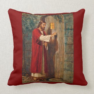 Jesus Knocks On The Door with Full Verse Throw Pillow