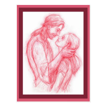 "Jesus looking at me" postcard with Scripture