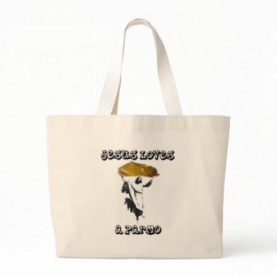 Jesus Loves A Parmo Tote Bags by smogmonsters