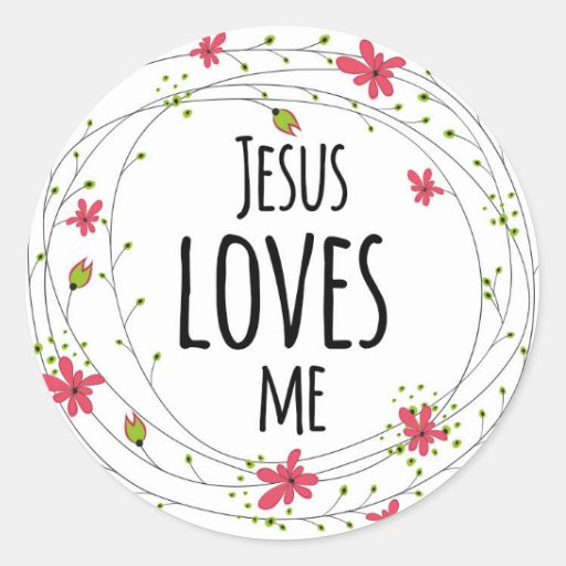 Jesus Loves Me Cross Wreath Floral White Sticker 