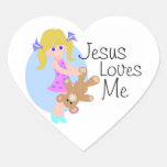 Jesus loves me girl with bear heart stickers