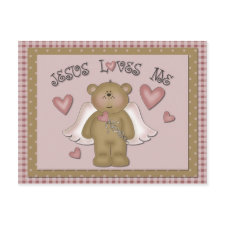 Jesus Loves Me Teddy Bear Angel Postcard postcard