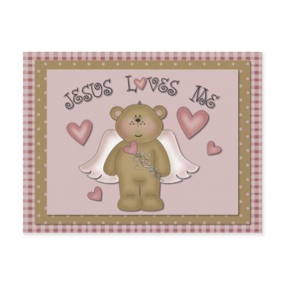 Jesus Loves Me Teddy Bear Angel Postcard by berkeleygirlforever