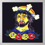Jesus on Cross Tattoo Poster Print on Canvas. Larg