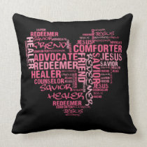 Jesus Pink and Black Word Art Throw Pillows pillows