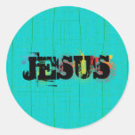 Jesus  raster black line by christianstores round stickers