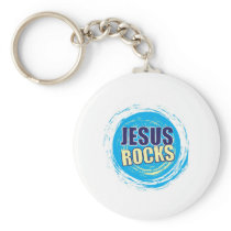 Jesus Rocks 7 Blue & Yellow Key Chain