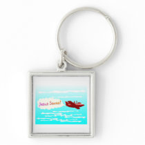 Jesus Saves and airplane in clouds Key Chain