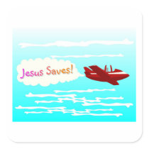 Jesus Saves and airplane in clouds Square Sticker