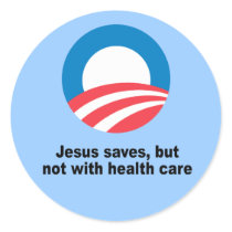 Jesus saves, but not with health care stickers