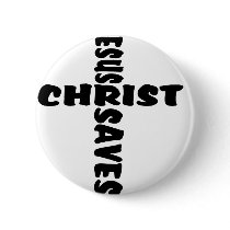 Jesus Saves Cross - black Button