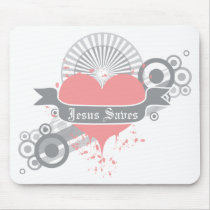Jesus Saves (grey) Mousepad by pandapad Jesus Saves (grey) Mousepad