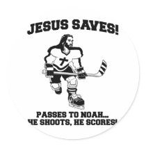 Jesus Saves Hockey funny tshirt stickers by strk3 Jesus Saves Hockey funny tshirt stickers