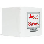 Jesus Saves on computer screen binders