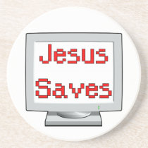 Jesus Saves on computer screen coasters