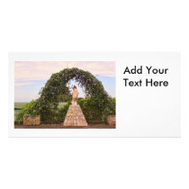 Jesus Statue with Beautiful Flowers Photo Greeting Card