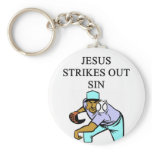 jesus strikes out sin keychain