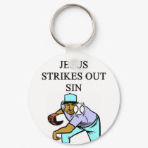 jesus strikes out sin keychains