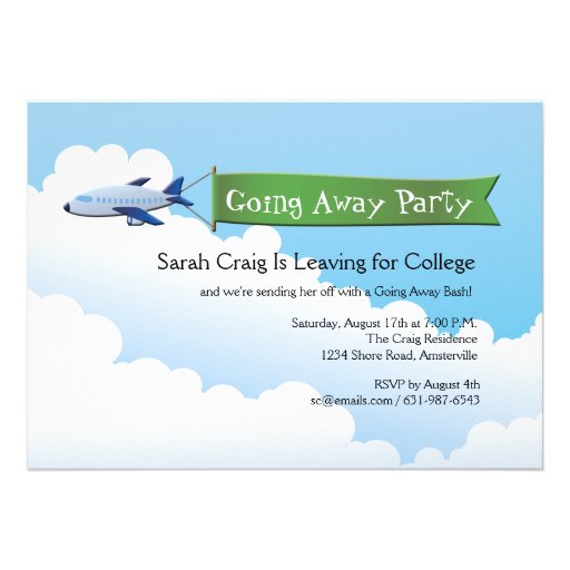 Jetliner Banner Going Away Party Invitation (front side)