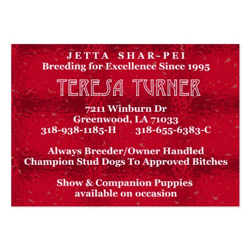 Jetta Shar-pei Profile Cards Business Card Template (back side)
