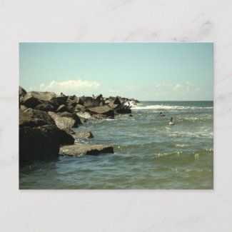 Jetty Rocks Inlet Pelican Sky Ft. Pierce Florida Postcard