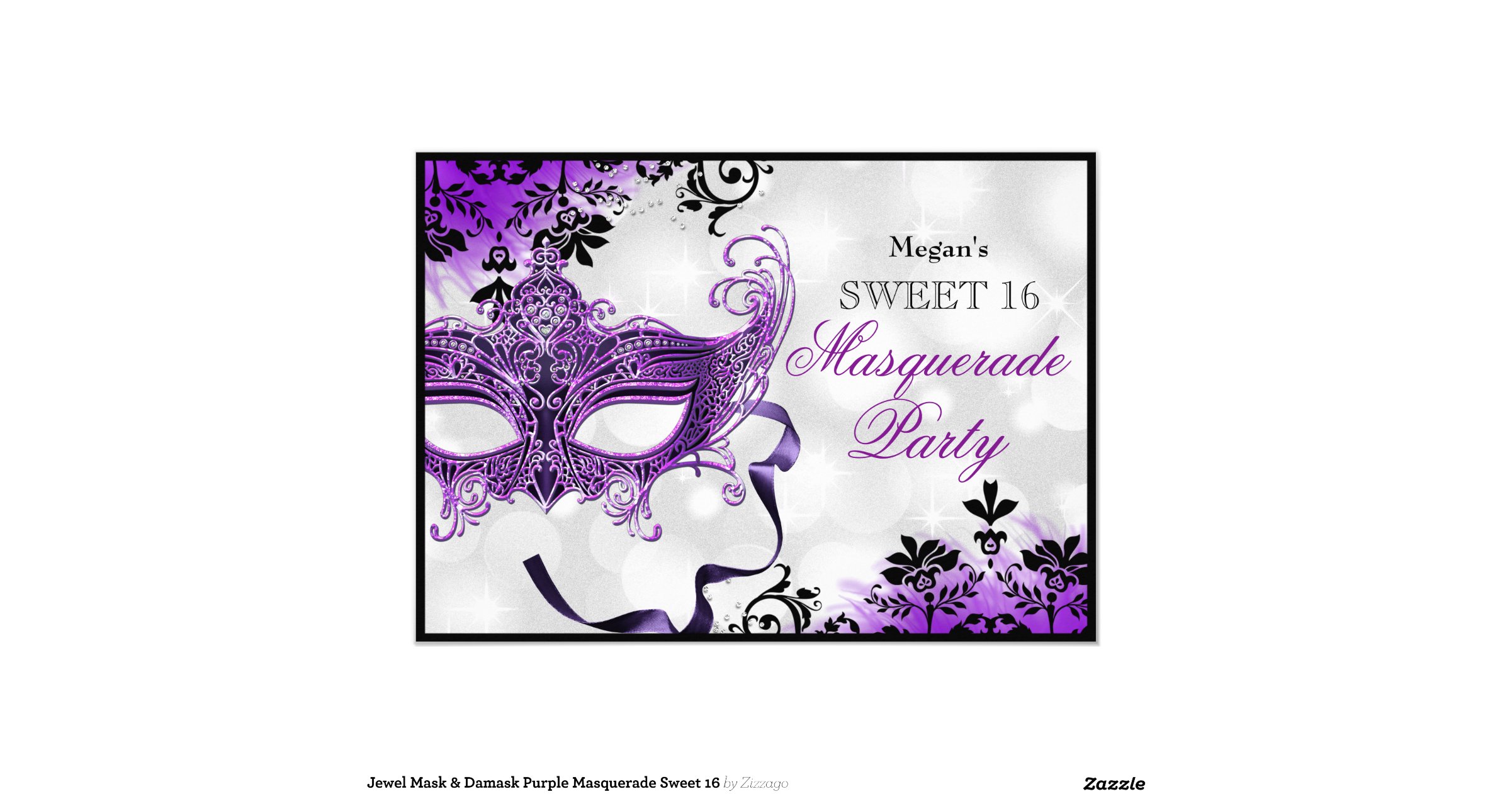 Jewel Mask Damask Purple Masquerade Sweet 16 4 5x6 25 Paper Invitation