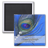 Jewel Peacock Feather Blue Save the Date Fridge Magnet