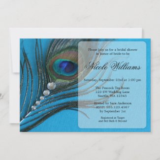 Jewel Peacock Feather Bridal Shower Invitations