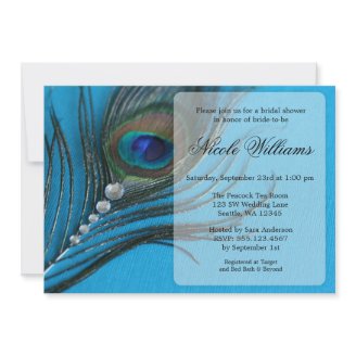 Jewel Peacock Feather Bridal Shower Invitations