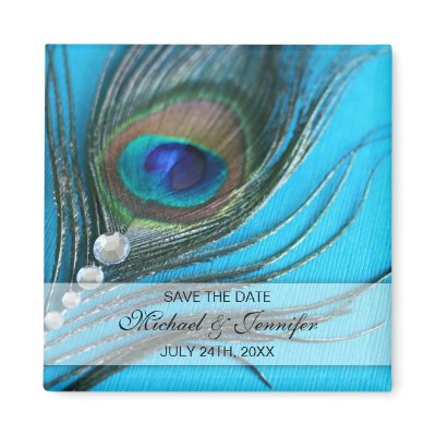 Jewel Peacock Feather Save the Date Magnets