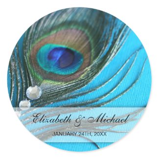 Jewel Peacock Feather Wedding Favor Label Stickers
