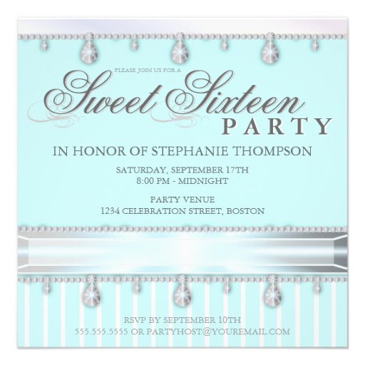 Jewel Sparkle Sweet 16 Birthday Party Invitation