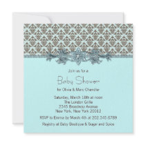 Jewel Teal Blue Brown Damask Baby Shower Invitations