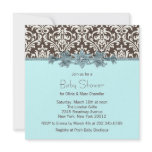 Jewel Teal Blue Brown Damask Baby Shower Custom Invitation