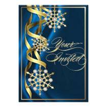 Jeweled Jazzy Snowflake Blue Holiday Card