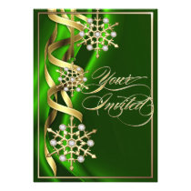 Jeweled Jazzy Snowflake Green Holiday Card