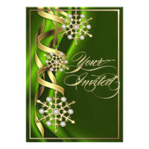 Jeweled Jazzy Snowflake Lime Holiday Card